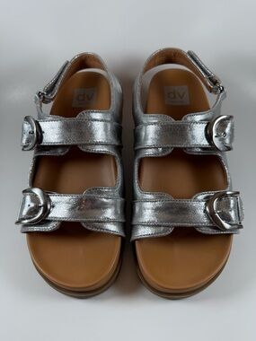 DV by Dolce Vita Silver Double Buckle Metallic Sandals